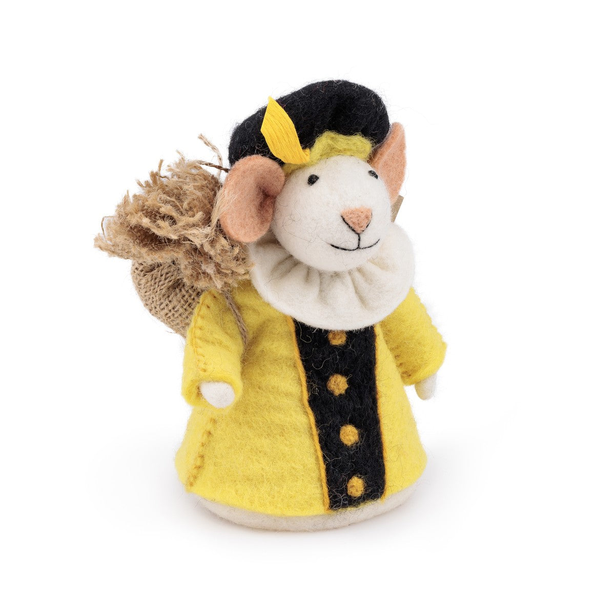 Detailfoto van vilten decoratie muis pietermuis geel