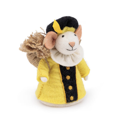 Detailfoto van vilten decoratie muis pietermuis geel