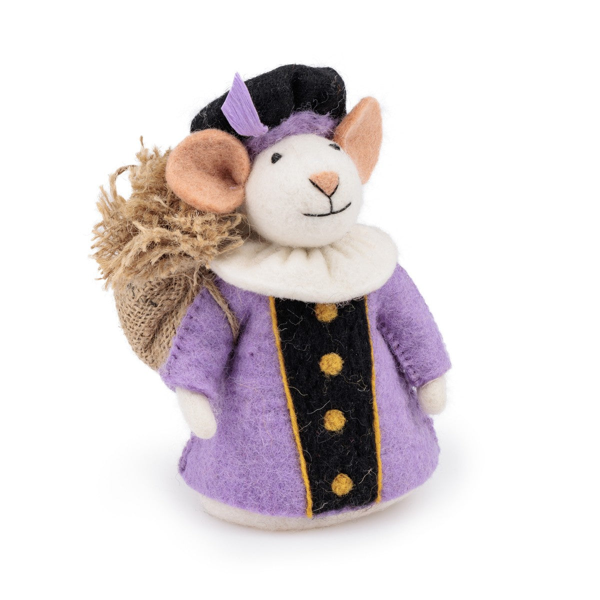 Detailfoto van vilten decoratie muis pietermuis lila