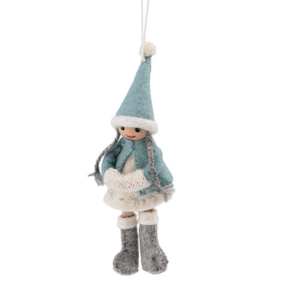Detailfoto van hanger winterfee ijsblauw van vilt