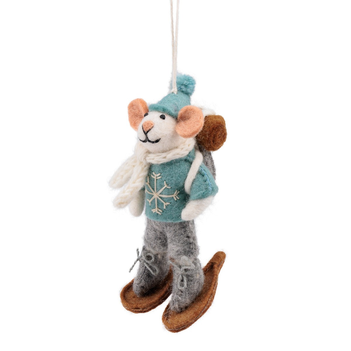Detailfoto van hanger muis sneeuwwandelaar van vilt