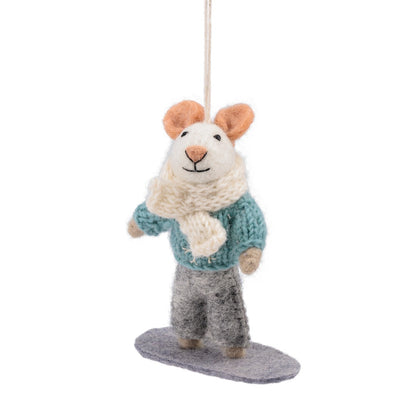Detailfoto van hanger muis snowboarder van vilt