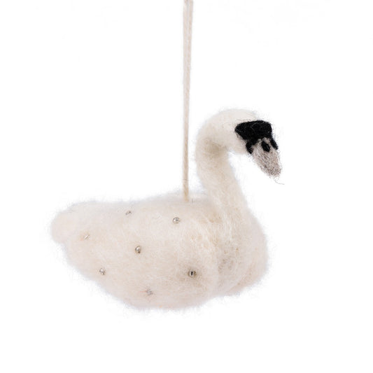 Detailfoto van hanger winter zwaan van vilt