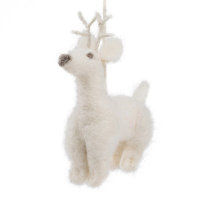 Detailfoto van hanger winter rendier wit van vilt
