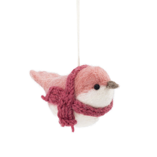 Detailfoto van vilten hanger vogeltje oudroze