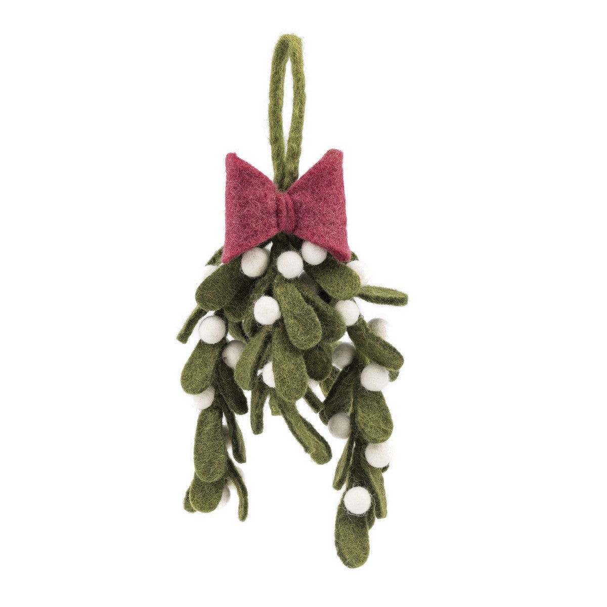 Detailfoto van vilten hanger mistletoe met strik xl