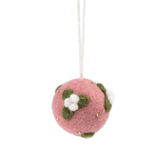 Detailfoto van vilten kerstbal mistletoe oudroze small