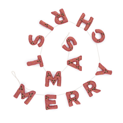 Detailfoto van vilten slinger merry christmas mistletoe dreams