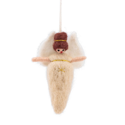 Detailfoto van vilten hanger engeltje beige