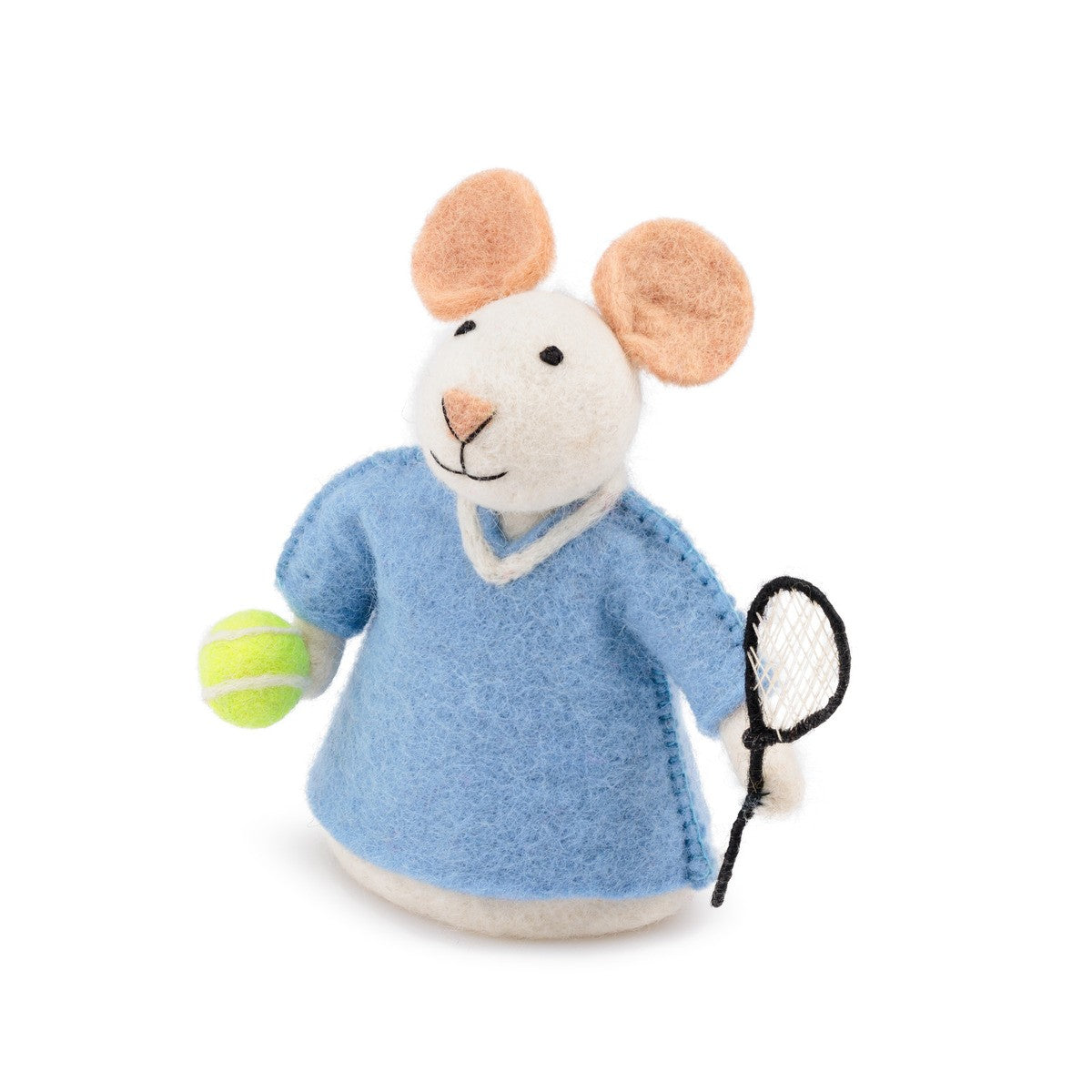 Detailfoto van vilten decoratie muis tennismuis
