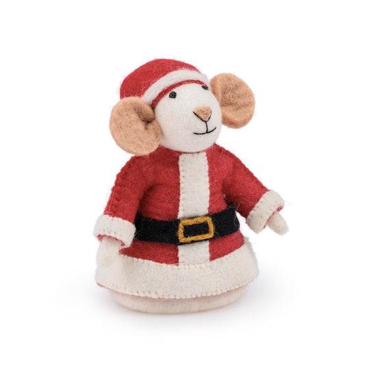 Detailfoto van vilten decoratie muis kerstmuis