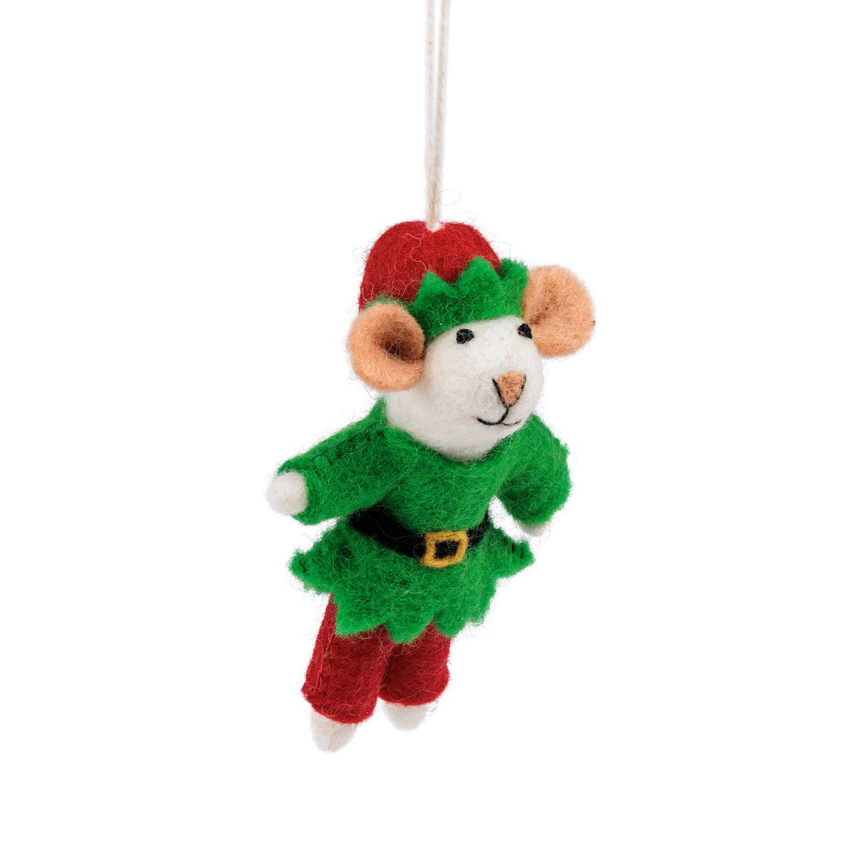 Detailfoto van vilten hanger muis kerstelf