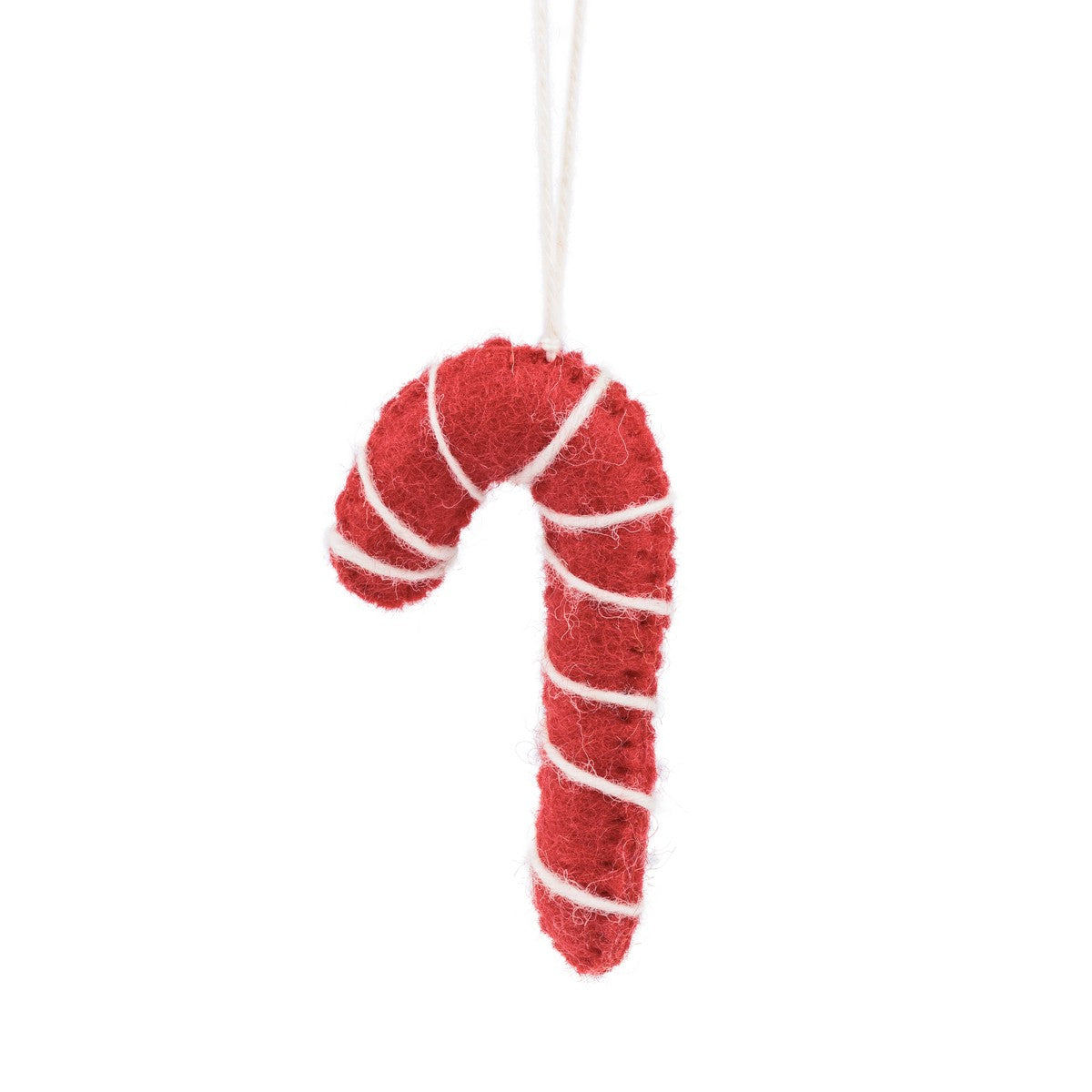 Detailfoto van vilten hanger candystick rood