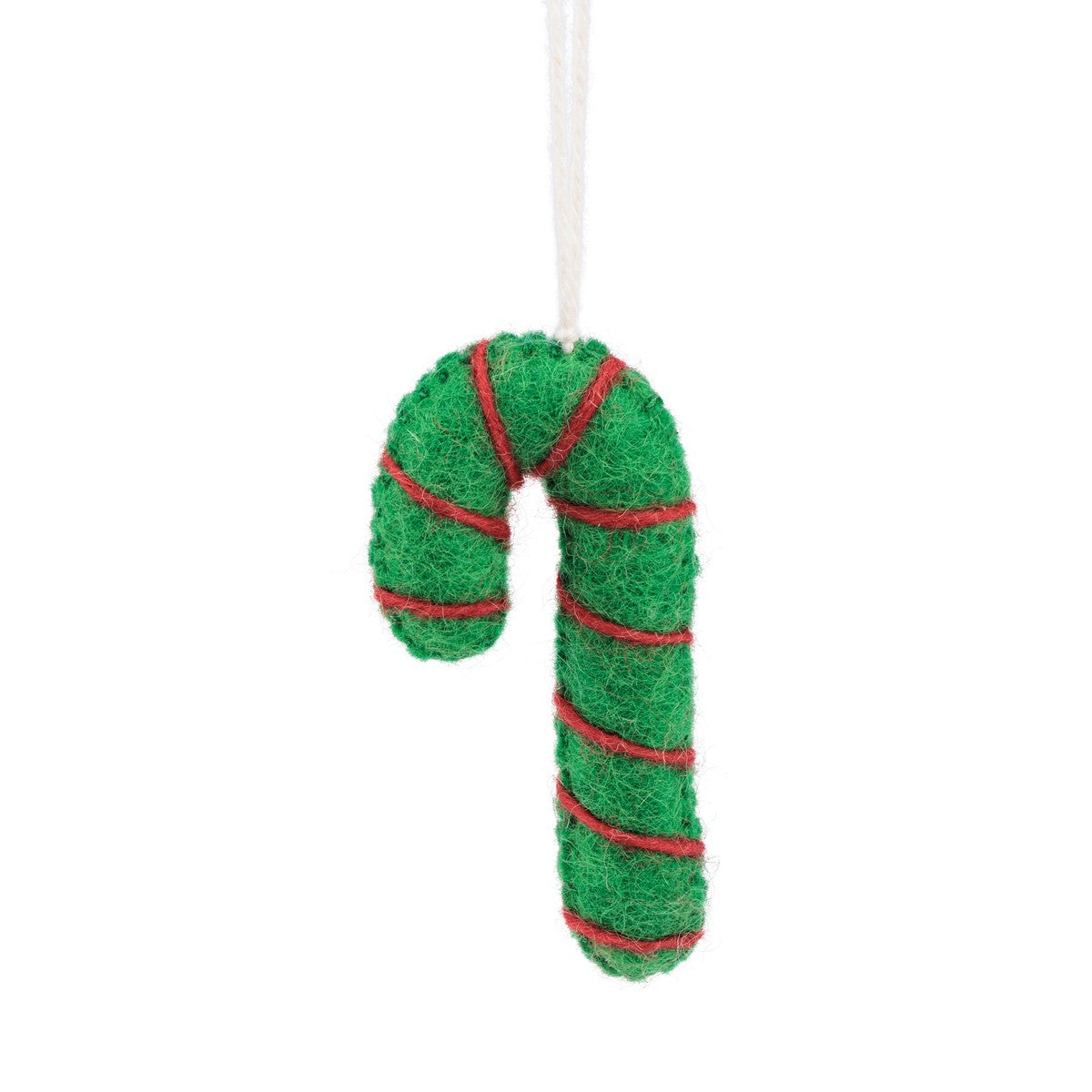 Detailfoto van vilten hanger candystick groen
