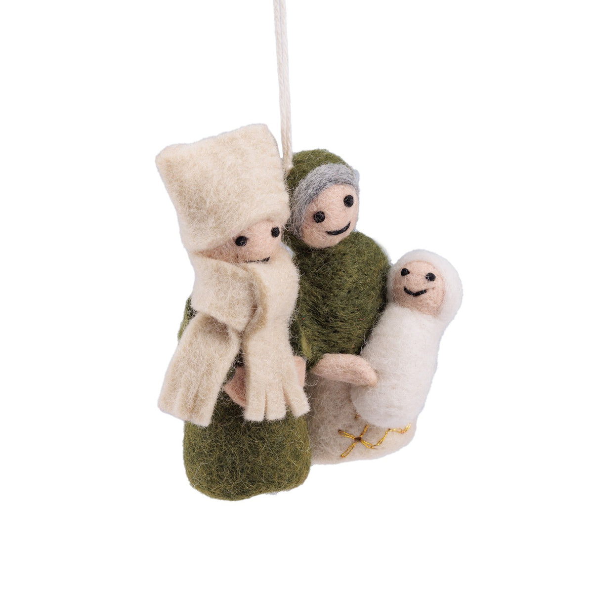 Detailfoto van vilten hanger jozef & maria mistletoe groen-crème