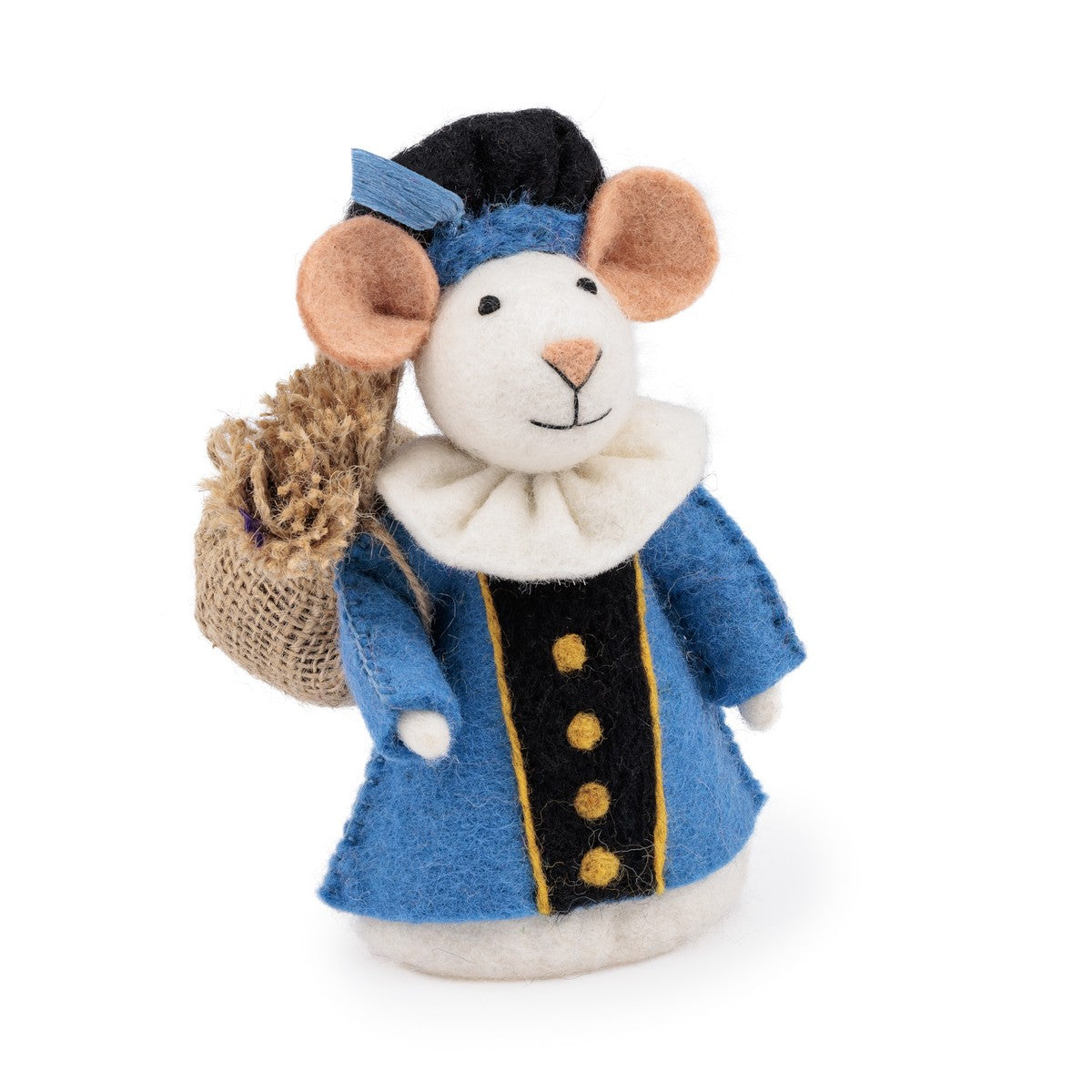 Detailfoto van vilten decoratie muis pietermuis blauw
