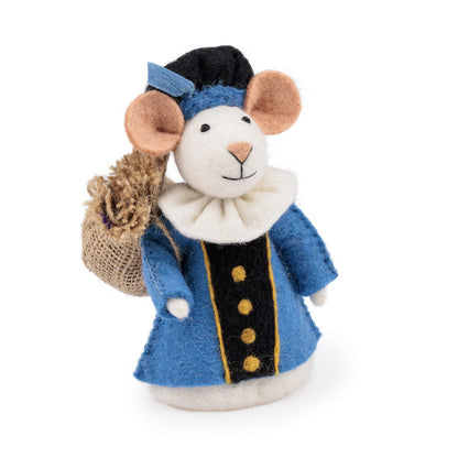 Detailfoto van vilten decoratie muis pietermuis blauw