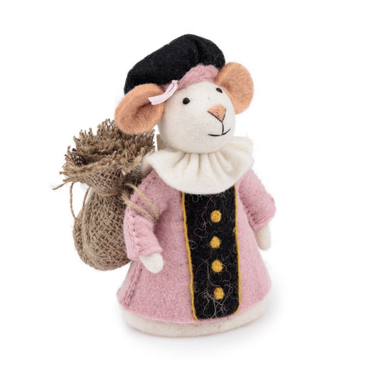 Detailfoto van vilten decoratie muis pietermuis lichtroze