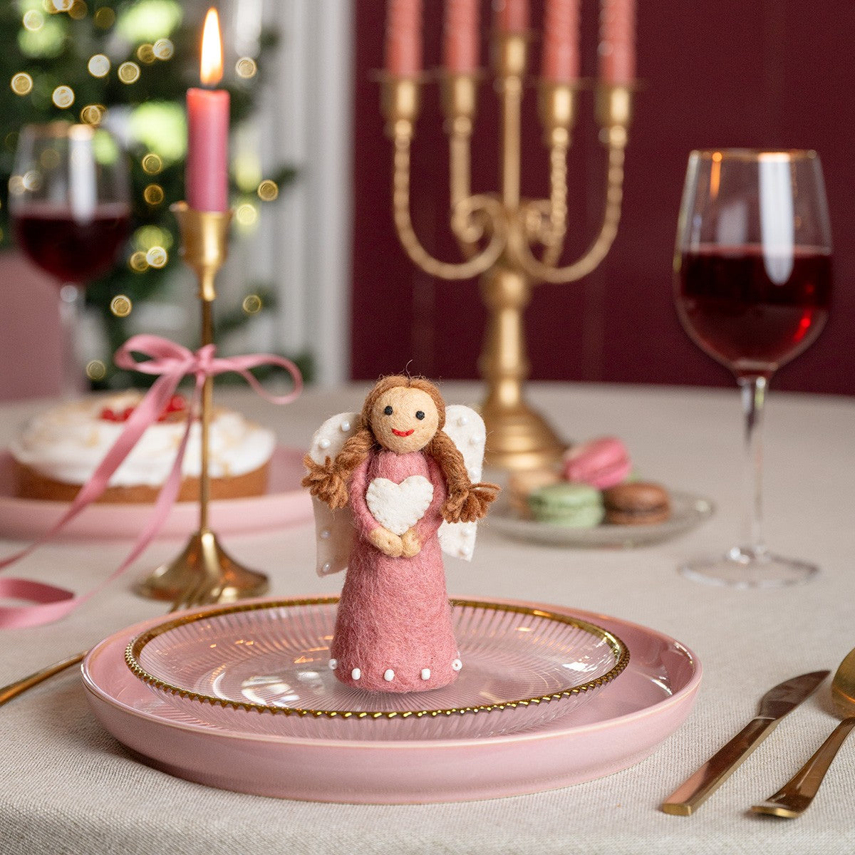 Vilten kerstengeltje oudroze