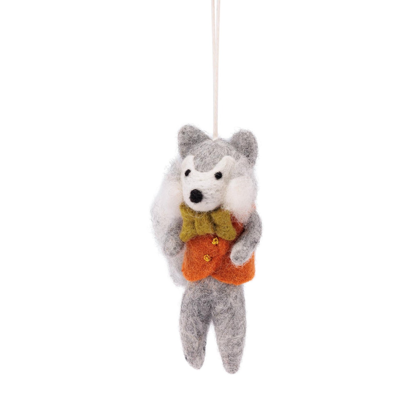 Detailfoto van vilten hanger wolf indian summer cognac