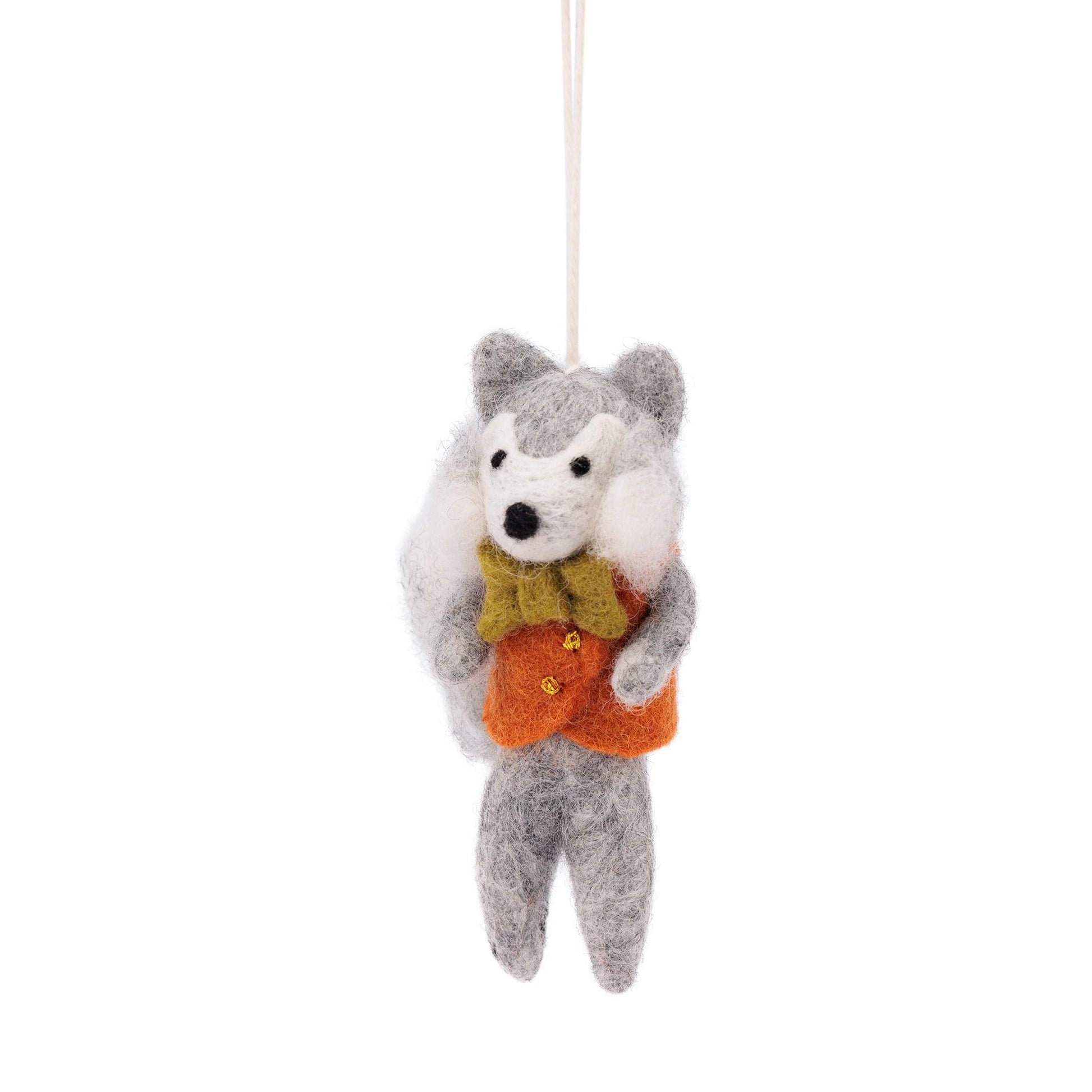Detailfoto van vilten hanger wolf indian summer cognac
