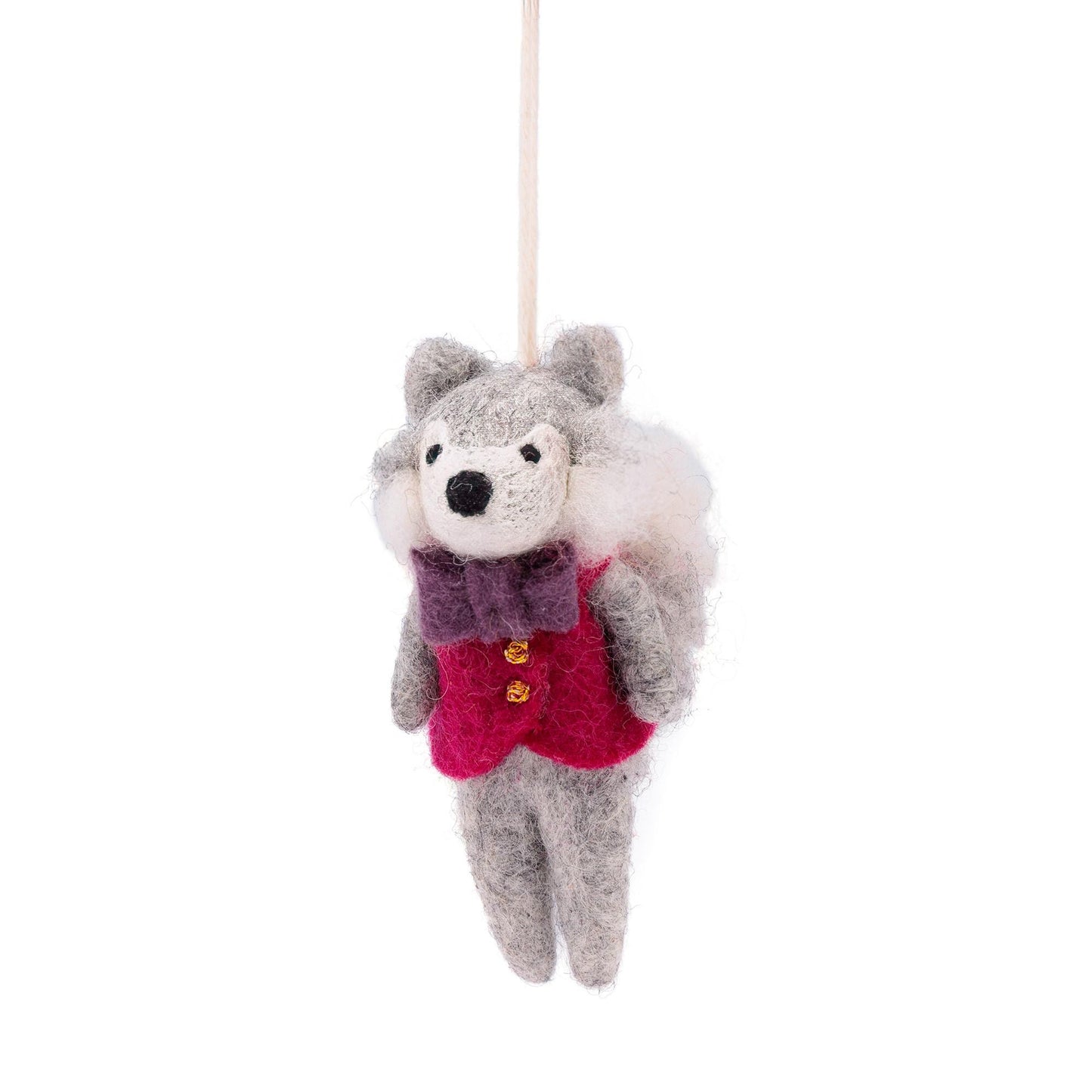 Detailfoto van vilten hanger wolf indian summer burgundy