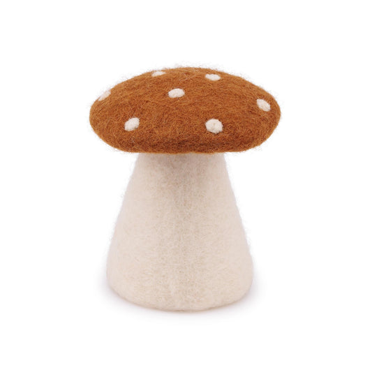 Detailfoto van vilten decoratie paddenstoel indian summer bruin