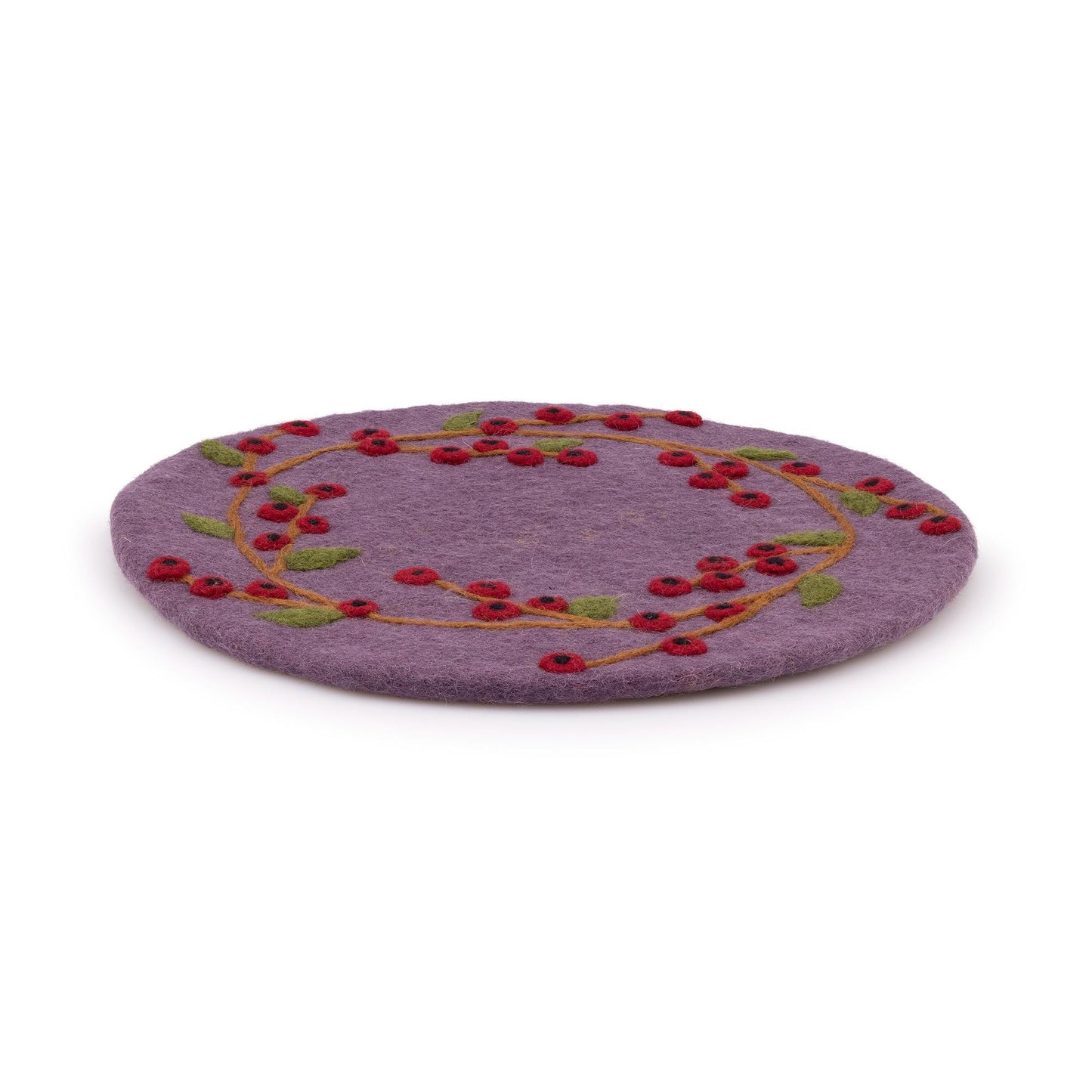 Detailfoto van vilten onderzetter 35 cm bes rood