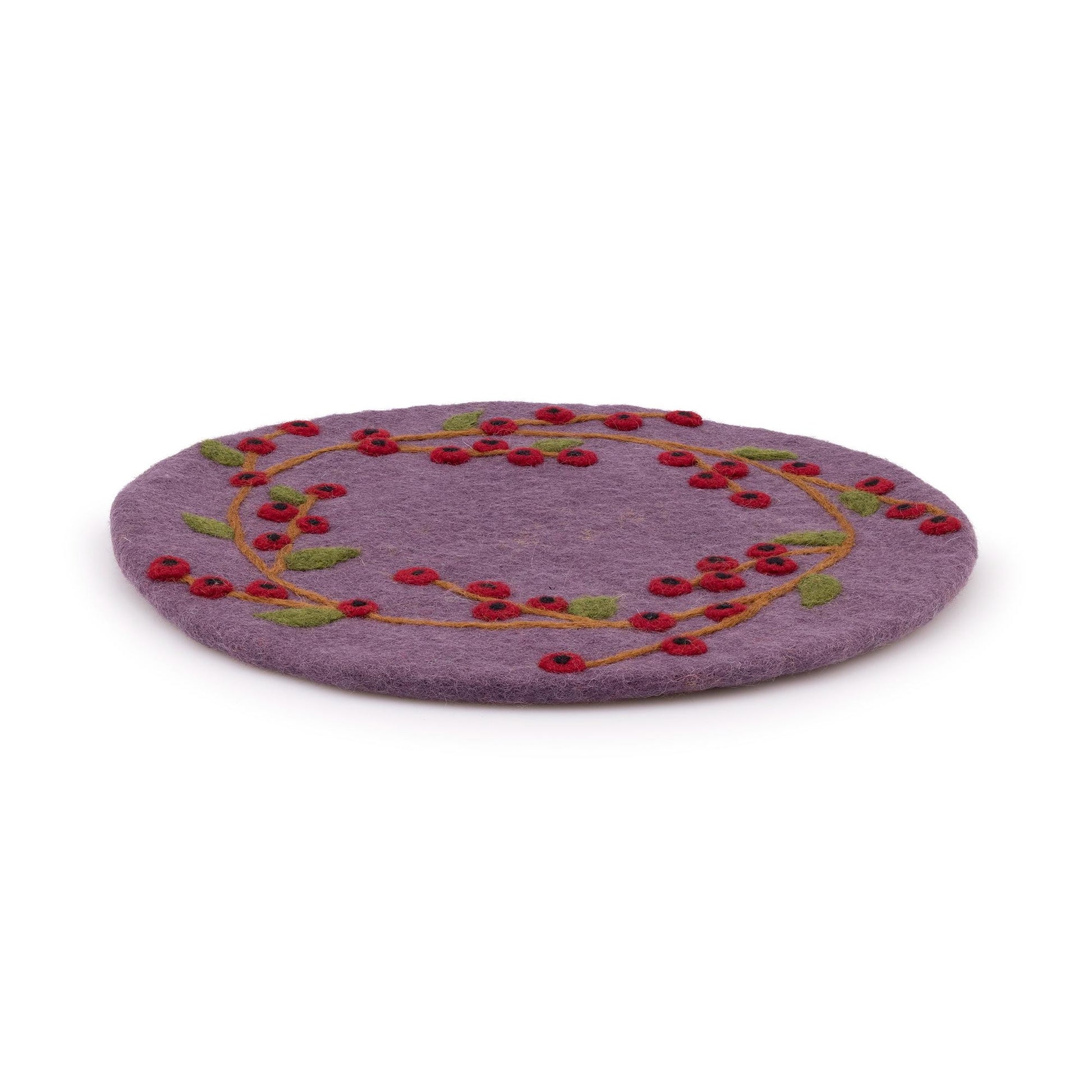 Detailfoto van vilten onderzetter 35 cm bes rood