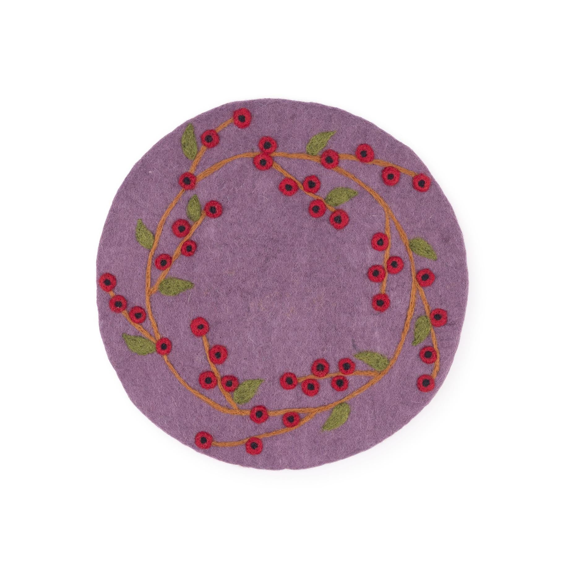 Detailfoto van vilten onderzetter 35 cm bes rood