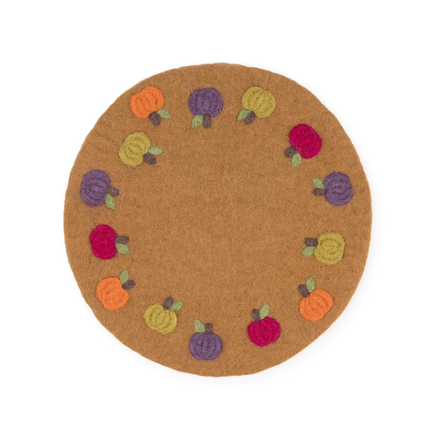 Detailfoto van vilten onderzetter 35 cm pompoentjes bruin