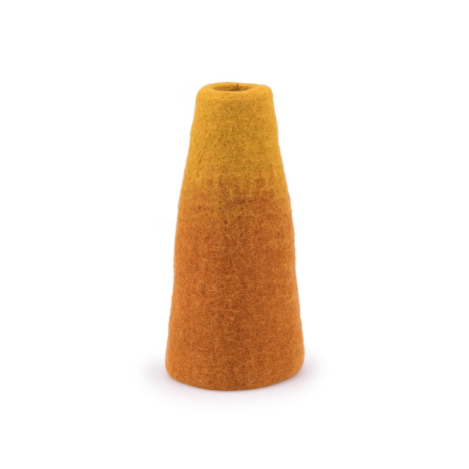 Detailfoto van vilten vaas cognac-okergeel medium