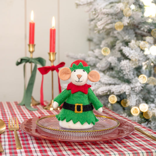 Vilten decoratie muis kerstelf