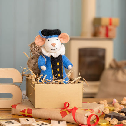 Vilten decoratie muis pietermuis blauw