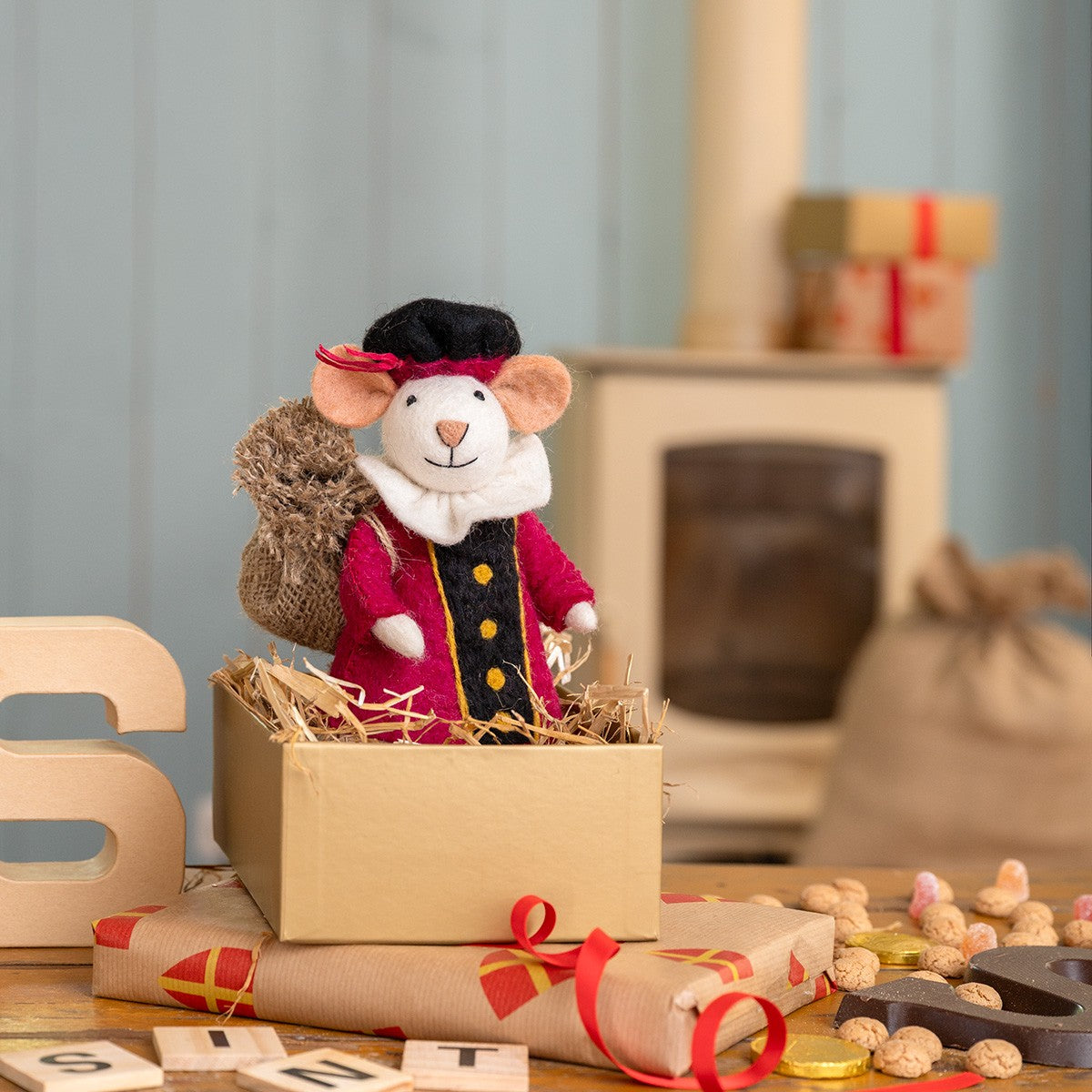 Vilten decoratie muis pietermuis cyclaam