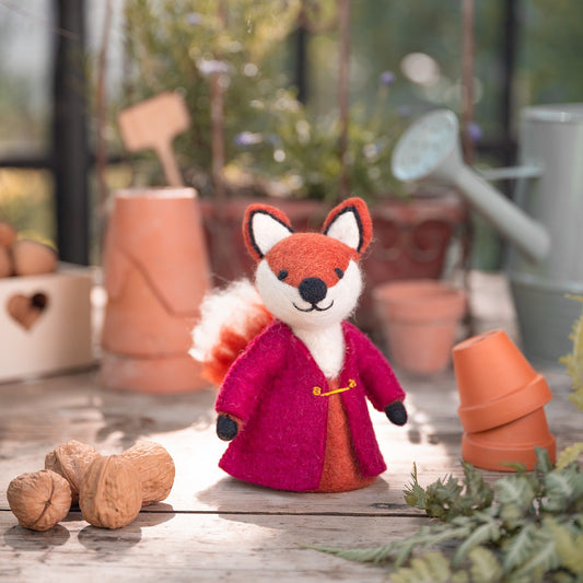 Detailfoto van vilten decoratie vos indian summer burgundy
