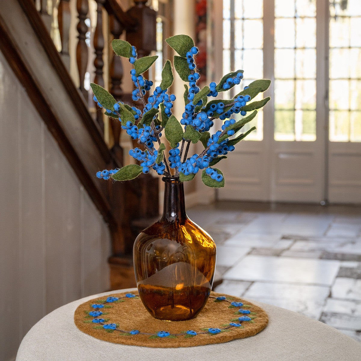 Vilten onderzetter 35 cm bes blauw