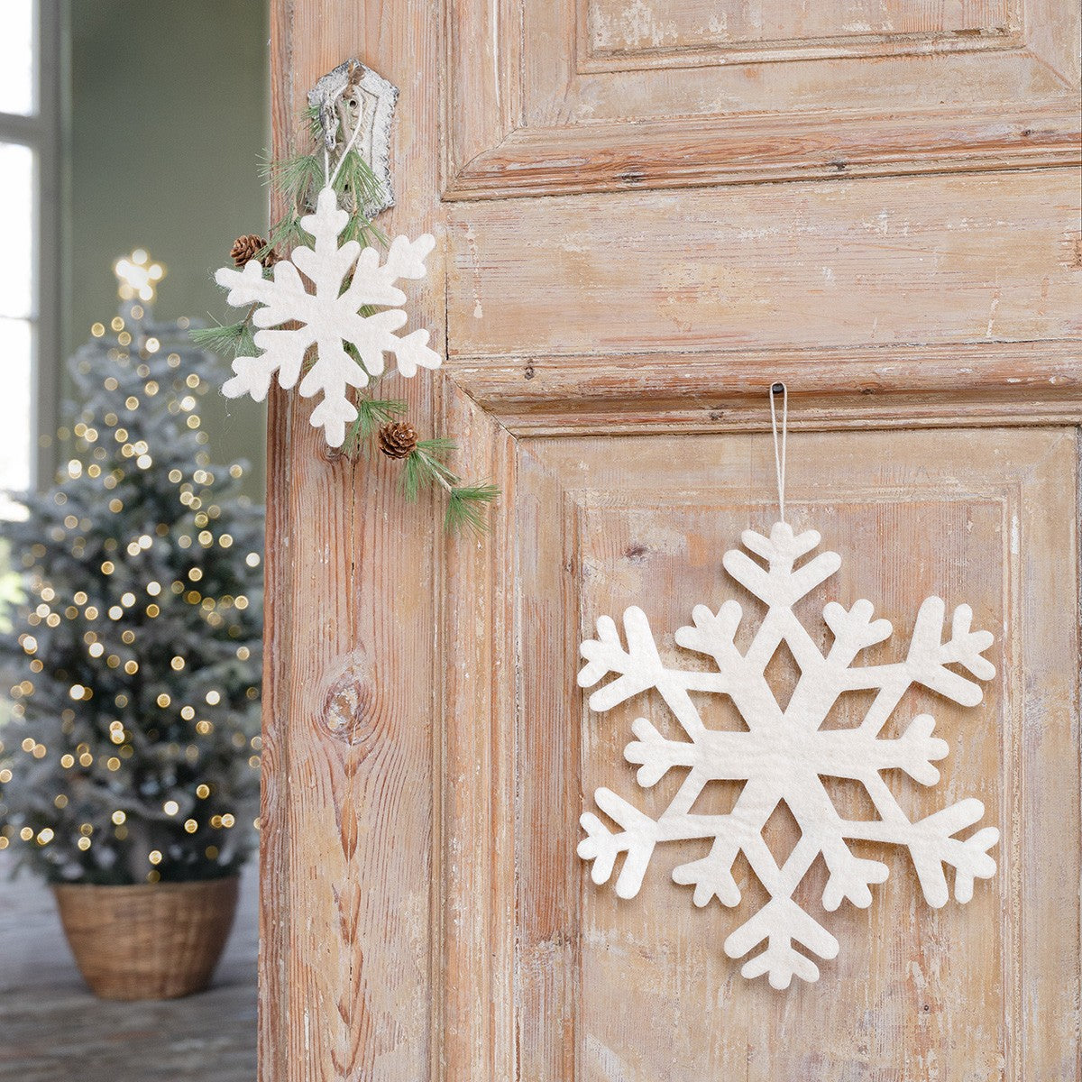Detailfoto van hanger sneeuwvlok large van vilt
