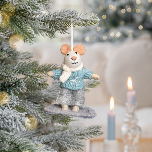 Detailfoto van hanger muis snowboarder van vilt