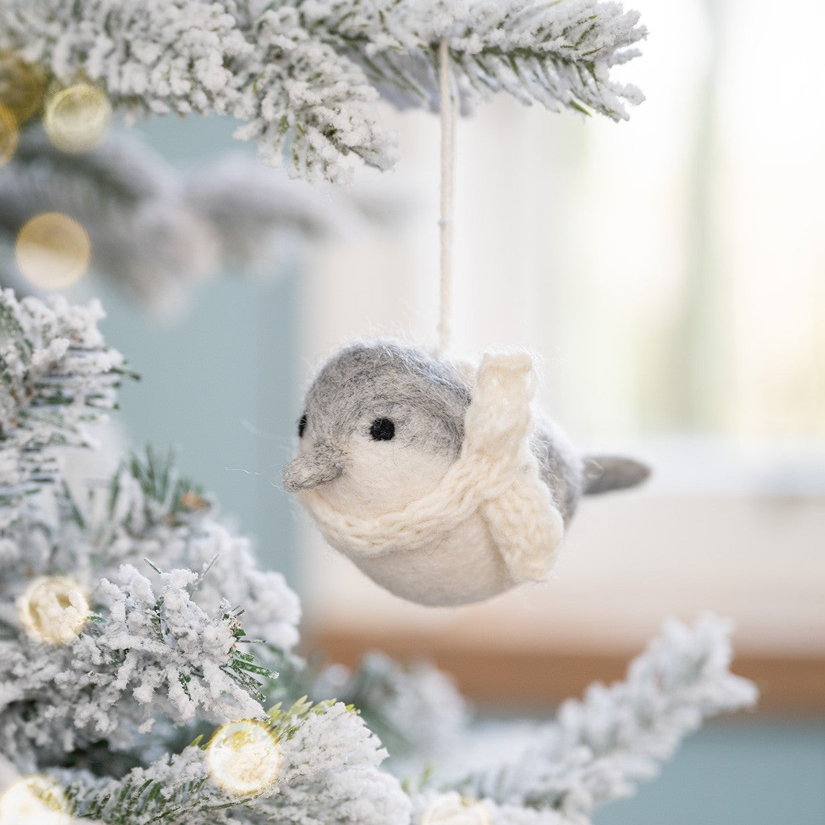 Hanger Vogeltje Lichtgrijs van vilt