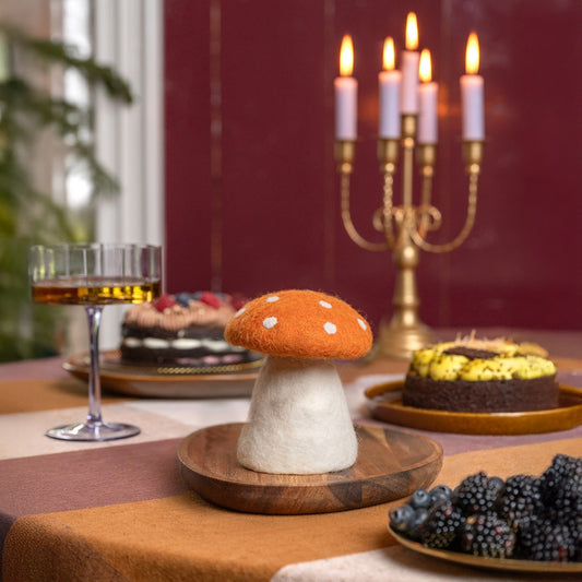 Vilten decoratie paddenstoel indian summer cognac
