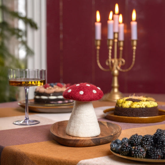 Vilten decoratie paddenstoel indian summer wijnrood