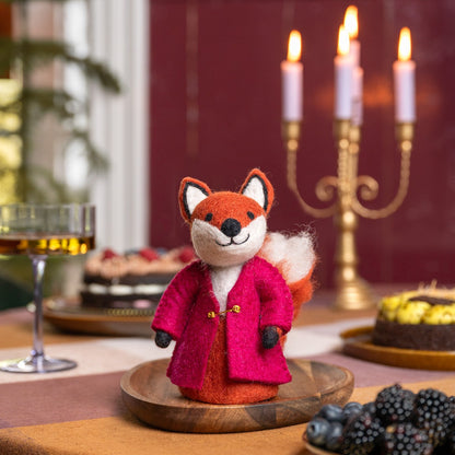 Vilten decoratie vos indian summer burgundy