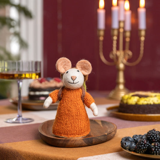 Dekoration Maus Wanderer Cognac
