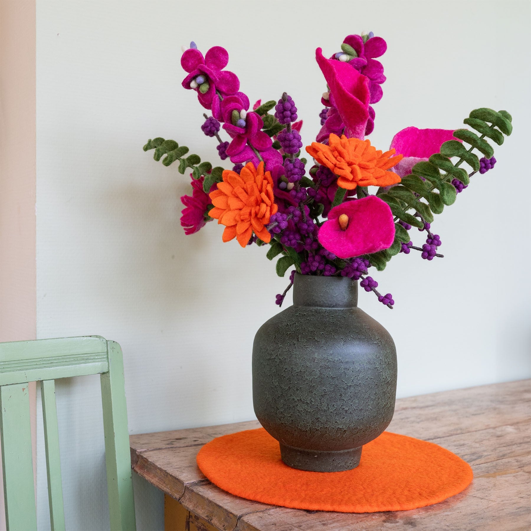 Vilten boeket extra luxe oranje-fuchsia xl