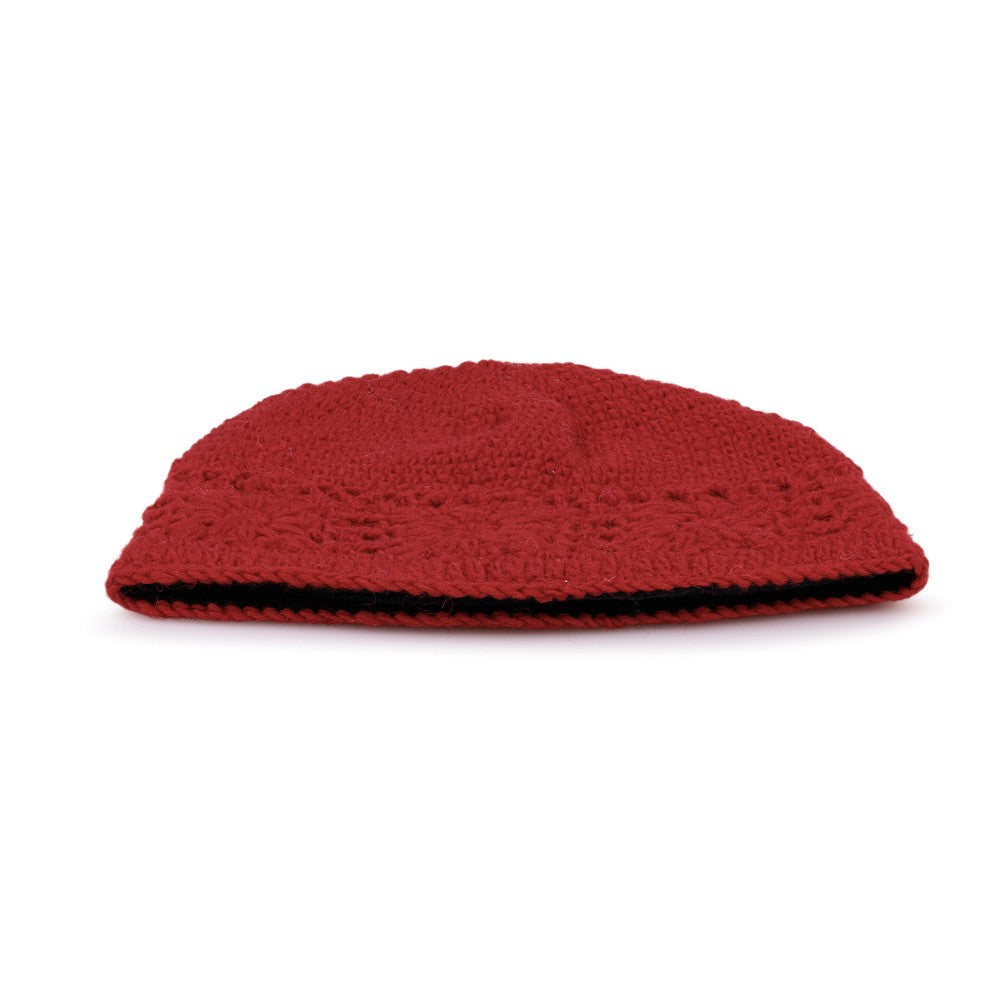Detailfoto van muts granny square rood