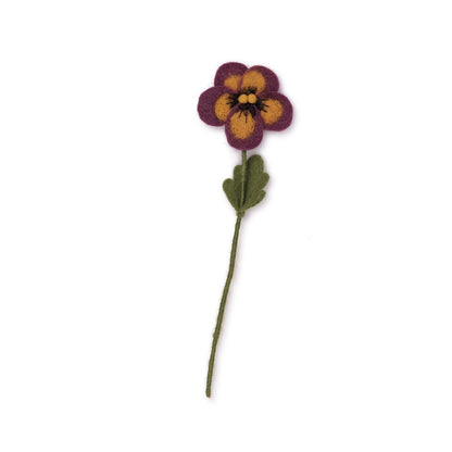 Detailfoto van vilten winterviooltje violet - okergeel