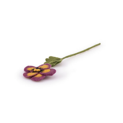 Detailfoto van vilten winterviooltje violet - okergeel