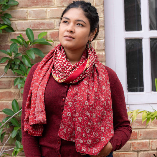 Sarisjaal 3-Dessin Rood-oranjetinten