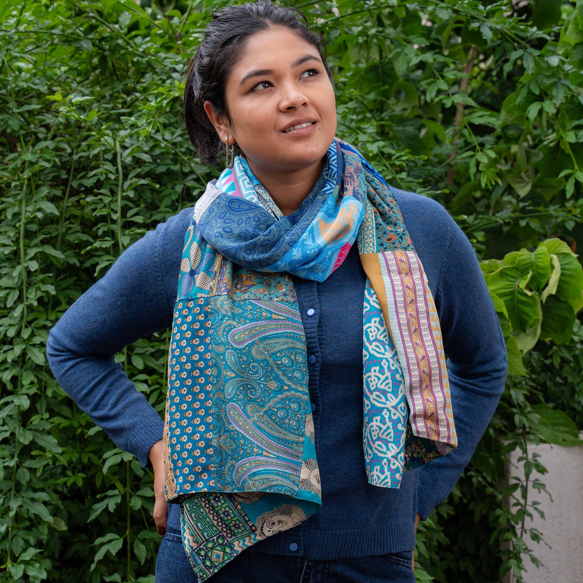Vilten sarisjaal patchwork turquoisetinten